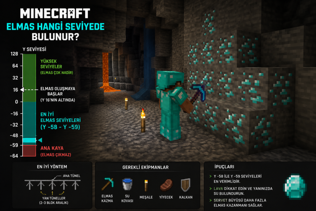 Minecraft Elmas Hangi Seviyede Bulunur Görsel 2